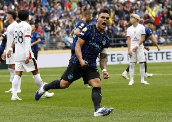 Lautaro Martinez esulta con l'Inter al Mondiale per Club (Foto ANSA)