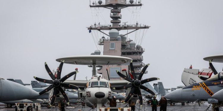 Sulla portaerei Usa Gerald Ford (Ansa)