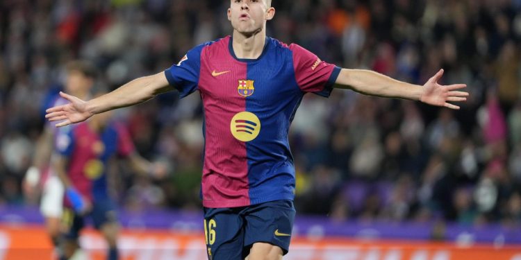 Fermin Lopez esulta con il Barcellona (Foto ANSA)