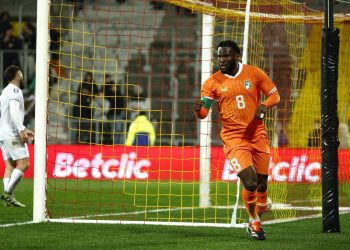 Franck Kessie esulta con la Costa d'Avorio (Foto Ansa)