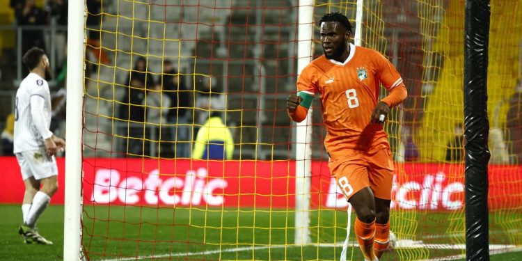 Franck Kessie esulta con la Costa d'Avorio (Foto Ansa)