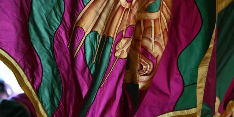 Il drappo della contrada del Drago (Foto ANSA)