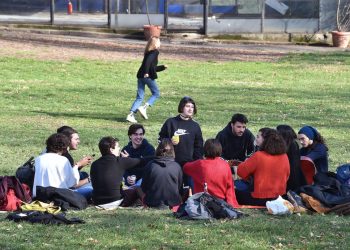 Un gruppo di giovani al parco (Ansa)