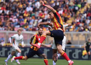 Nikola Krstovic con la maglia del Lecce (Foto ANSA)