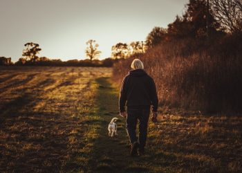 Anziano che passeggia con il cane