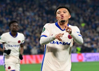 Sancho esulta in Conference League col Chelsea (Foto Ansa)