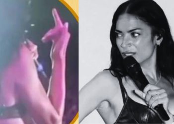 Elodie fa il dito medio sul palco