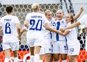 L'esultanza della Finlandia donne (Foto ANSA)