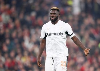 Victor Boniface in campo con il Bayer Leverkusen (Foto ANSA)