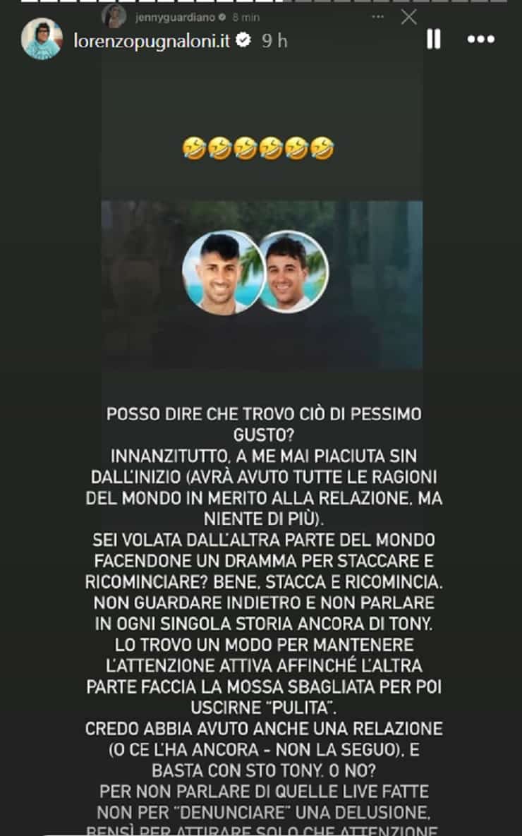 jenny guardiano frecciatina tony temptation island