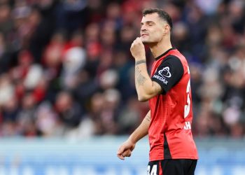 Granit Xhaka esulta con il Bayer Leverkusen (Foto ANSA)