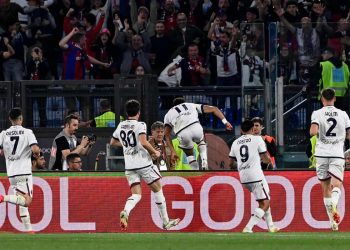 Dan Ndoye esulta con il Bologna (Foto ANSA)