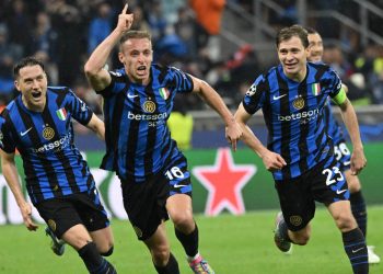 La gioia di Davide Frattesi per il gol in Inter Barcellona (Foto ANSA)