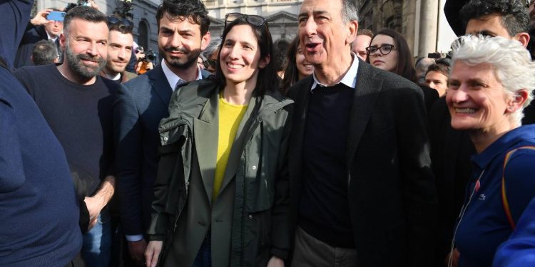 Elly Schlein, Segretaria Pd con il sindaco di Milano Beppe Sala (ANSA 2023, Matteo Bazzi)