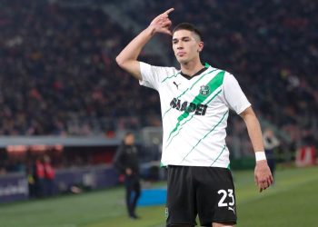 Cristian Volpato esulta dopo un gol segnato col Sassuolo (Foto Ansa)