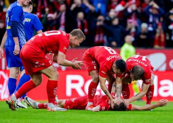 L'esultanza dei calciatori del Brann (Foto ANSA)