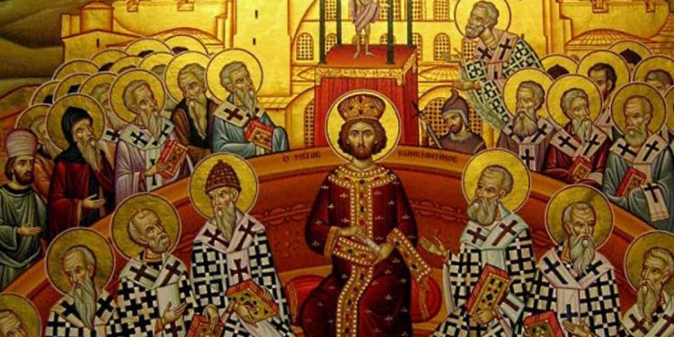 Icona proveniente dal monastero di Mégalo Metéoron in Grecia, rappresentante il primo concilio ecumenico di Nicea