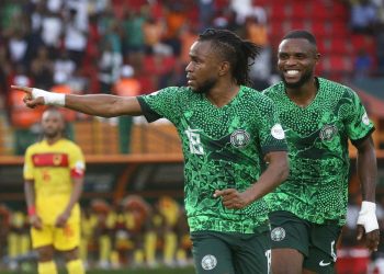 Lookman esulta dopo un gol segnato con la Nigeria (Foto Ansa)