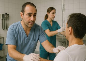 Un OSS assiste un uomo (Foto: CHATGPT)