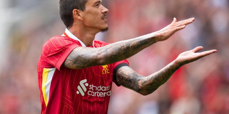 Darwin Nunez del Liverpool esulta dopo un gol in amichevole (Foto Ansa)