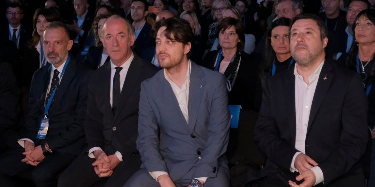 Evento Lega a Padova: Bitonci, Zaia, Stefani e  Salvini (ANSA 2025, Nicola Fossella)