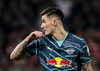 Benjamin Sesko in trasferta con l'RB Lipsia (Foto Ansa)