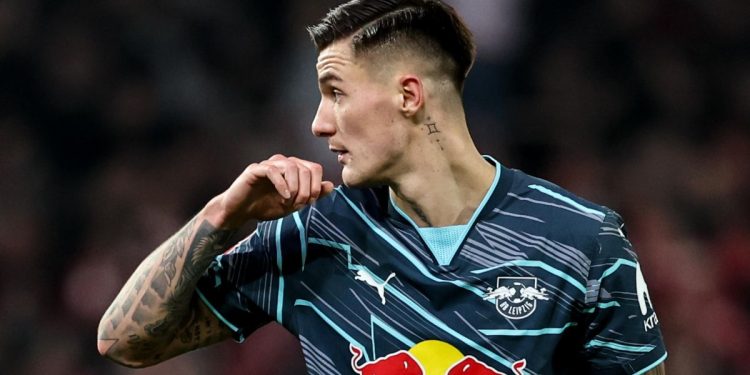 Benjamin Sesko in trasferta con l'RB Lipsia (Foto Ansa)