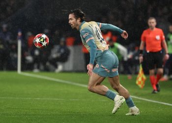 Grealish in trasferta in Champions League col Manchester City (Foto Ansa)