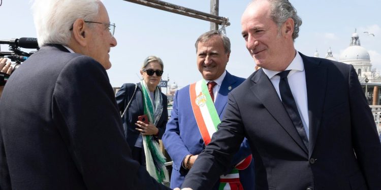 Zaia, Mattarella e Brugnaro a Venezia