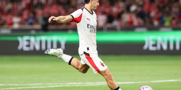 Mattia Liberali durante un'amichevole estiva col Milan (Foto Ansa)