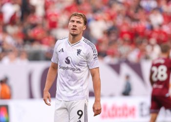 Rasmus Hojlund in amichevole col Manchester United (Foto Ansa)