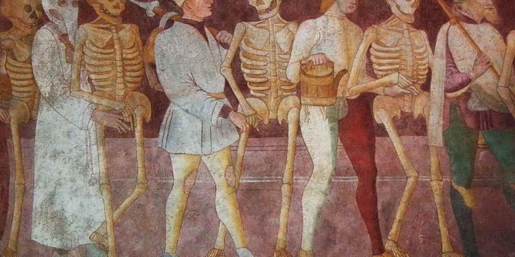 Trionfo e danza della morte di Giacomo Borlone de Buschis (particolare, CC Mattana)