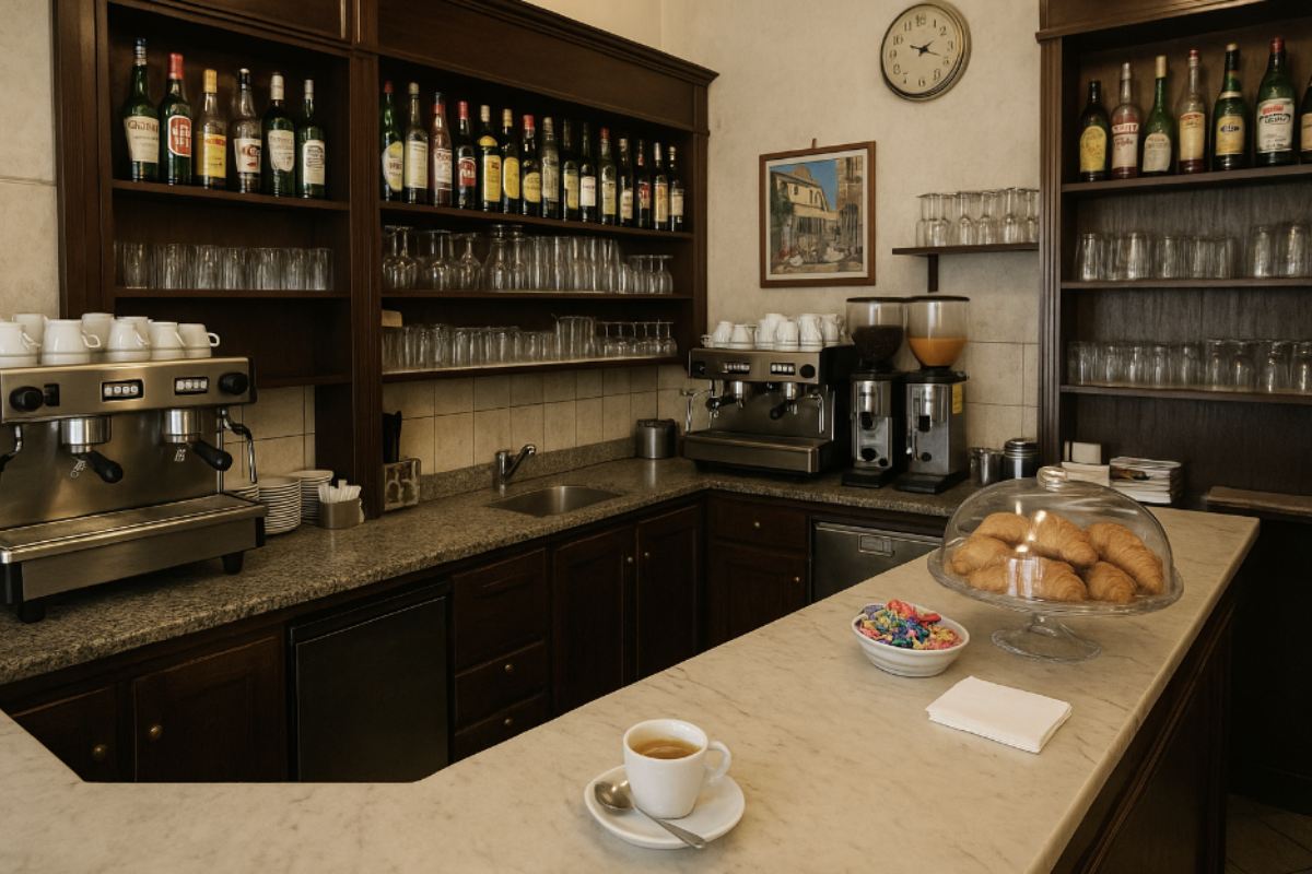 Il bancone di un Bar italiano (Foto: CHATGPT)