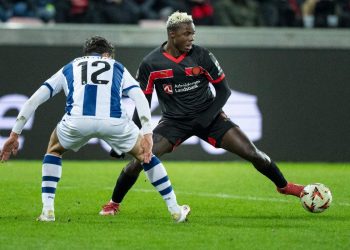 Franculino Djù in azione col Midtjylland in Europa League (Foto Ansa)