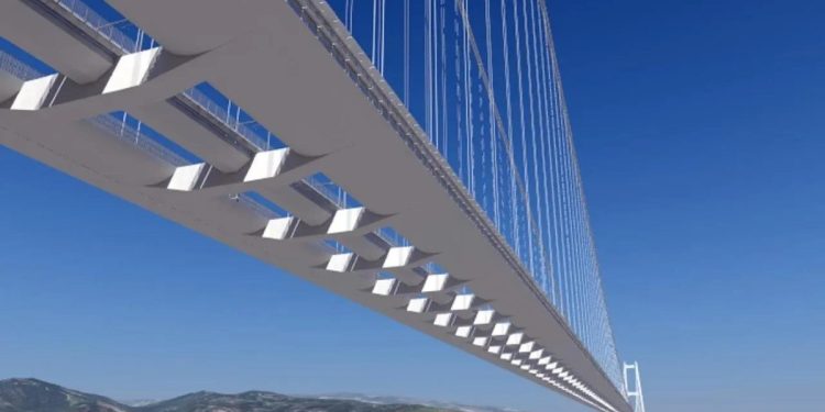 Il ponte sullo Stretto (rendering) (Foto: ANSA)