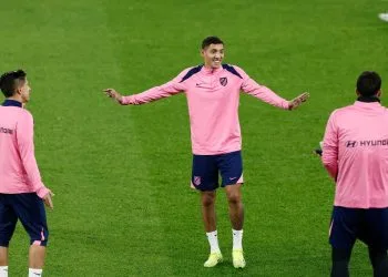Nahuel Molina in allenamento con l'Atletico Madrid (Foto Ansa)