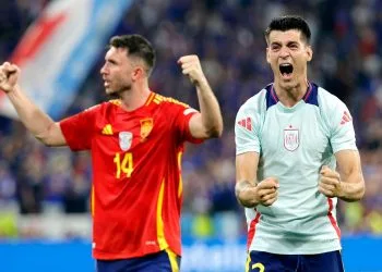 Aymeric Laporte ed Alvaro Morata con la Nazionale spagnola (Foto Ansa)
