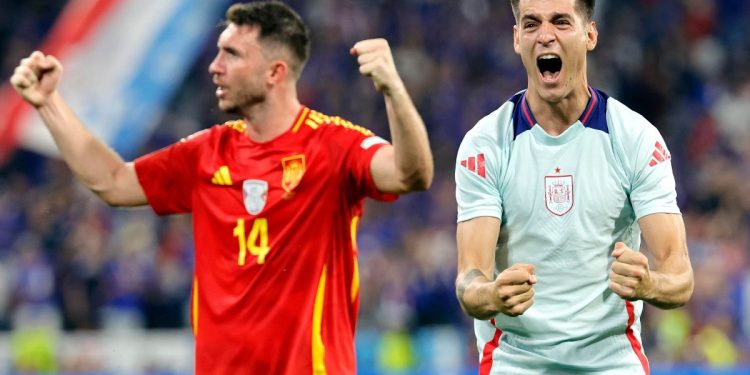 Aymeric Laporte ed Alvaro Morata con la Nazionale spagnola (Foto Ansa)