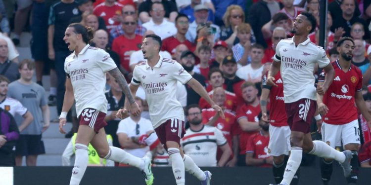 Riccardo Calafiori esulta con l'Arsenal (Foto ANSA)