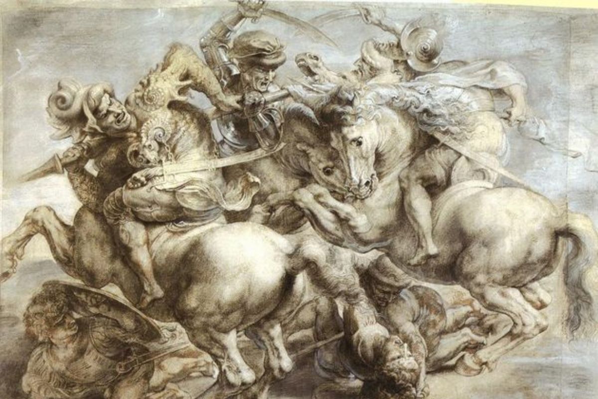 Bozzetto riprodotto della Battaglia di Anghiari dipinta da Leonardo Da Vinci