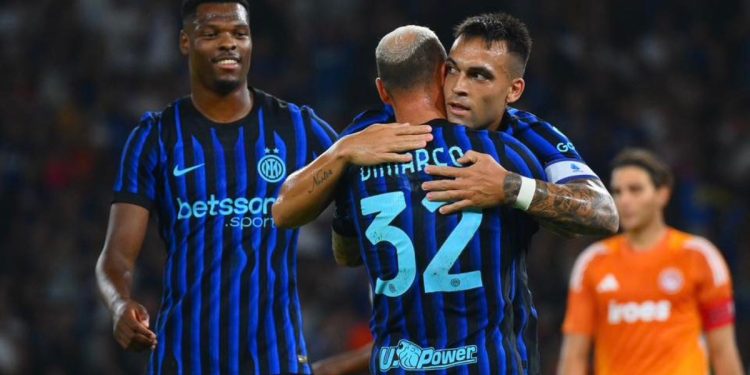 L'esultanza di Lautaro Martinez e Federico Dimarco con l'Inter (da facebook.com/Inter)