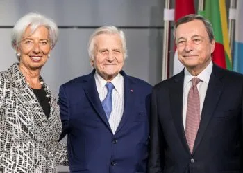 Christine Lagarde (s), Jean-Claude Trichet, Mario Draghi (d): tutti e tre sono o sono stati al vertice della BCE (Ansa)