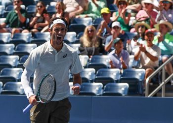 L'urlo di Lorenzo Musetti agli Us Open (Foto ANSA)