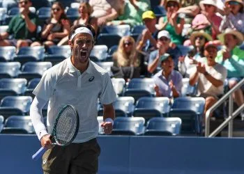 L'urlo di Lorenzo Musetti agli Us Open (Foto ANSA)