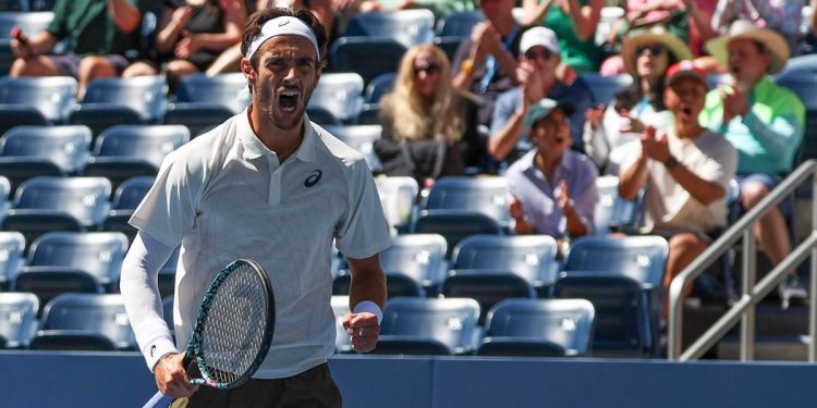 L'urlo di Lorenzo Musetti agli Us Open (Foto ANSA)