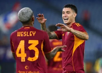 Wesley e Matias Soulé esultano con la Roma (Foto ANSA)