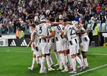 L'esultanza dei giocatori della Juventus (Foto Ansa)