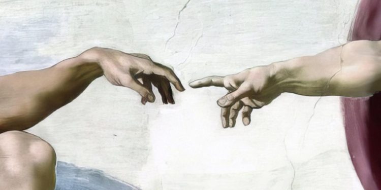 Michelangelo, "La creazione di Adamo" (1511, particolare, Cappella Sistina)