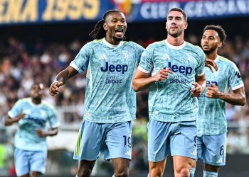 Dusan Vlahovic in gol con la Juventus (Foto ANSA)