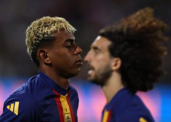 Lamine Yamal, in primo piano, e Cucurella, sullo sfondo, della Spagna (Foto Ansa)